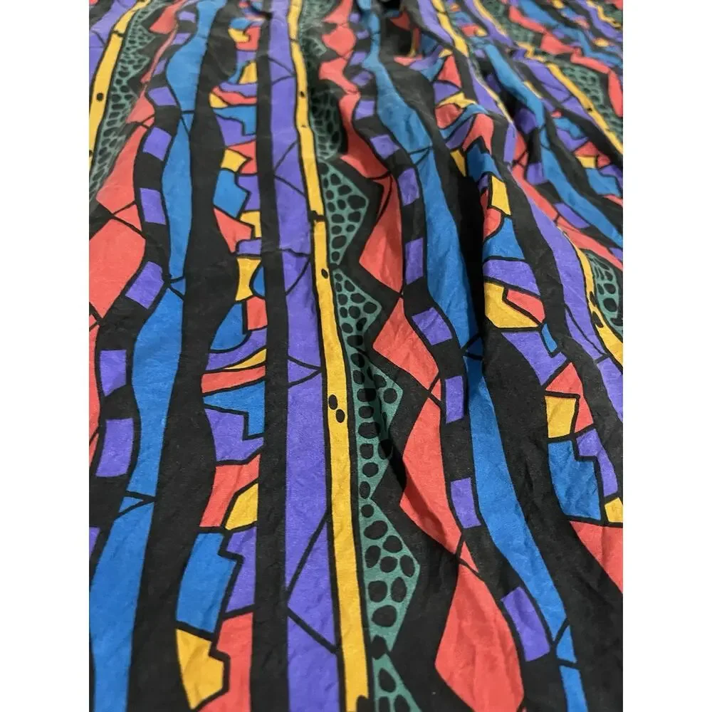 Vintage Jazzman Mens M 100% Silk Shirt Abstract Geometric 80s 90s Button Up